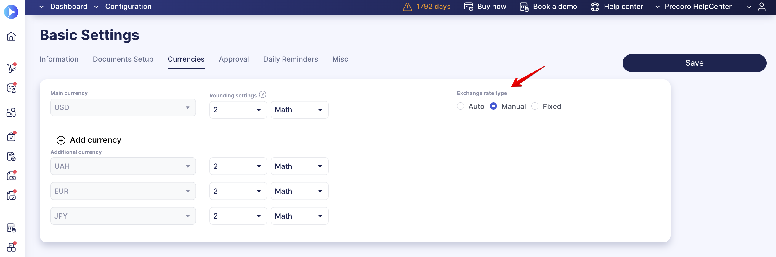Currency Exchange Rates and Rounding Settings